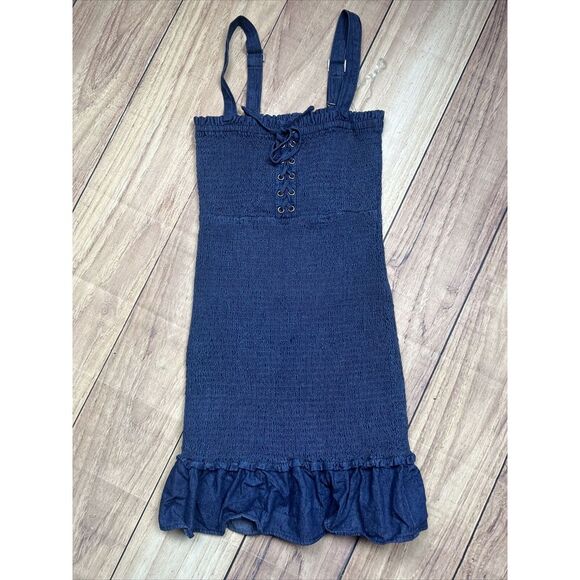 Aeropostale Dresses & Skirts - Aeropostale Bodycon Denim Adjustable Straps Ruffle Bottom Women's‎ Size Small
